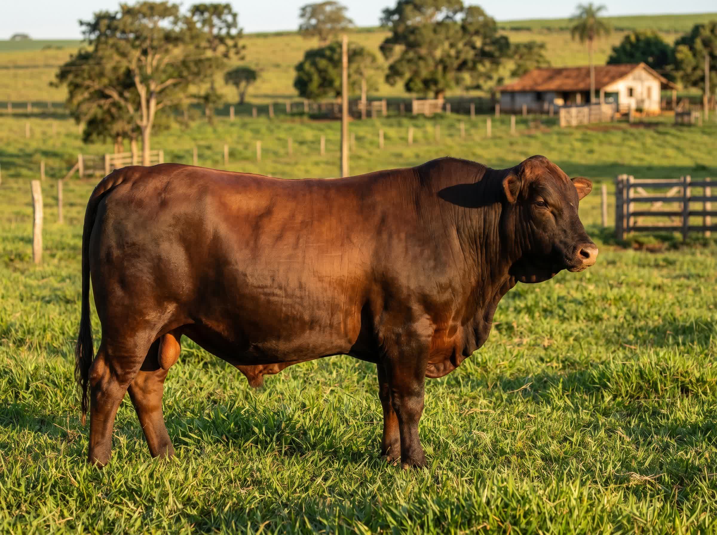 Boi pesado, musculoso e bem terminado, em pasto verde