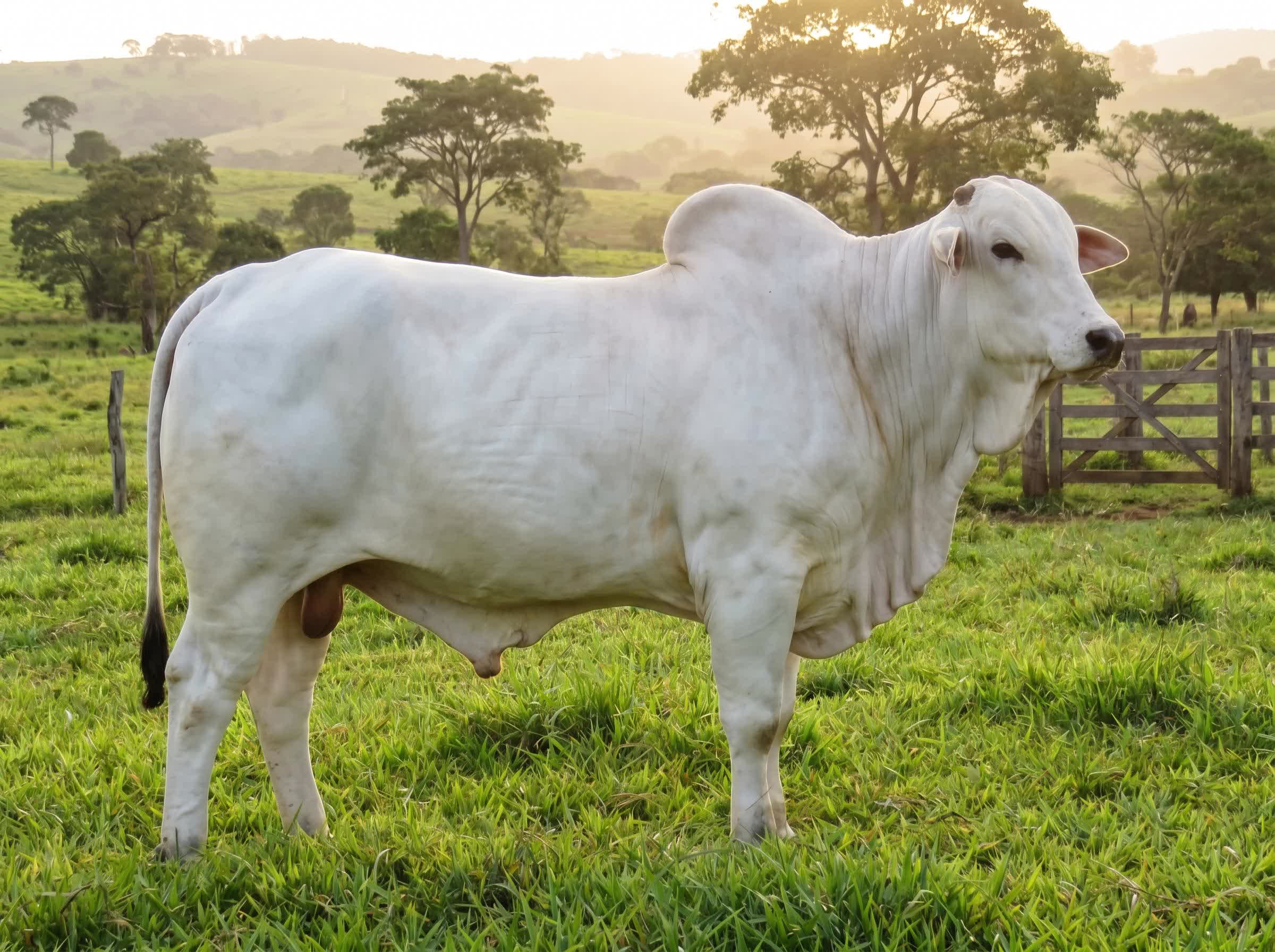 Boi Nelore pesado e bem acabado em pasto verde após a engorda