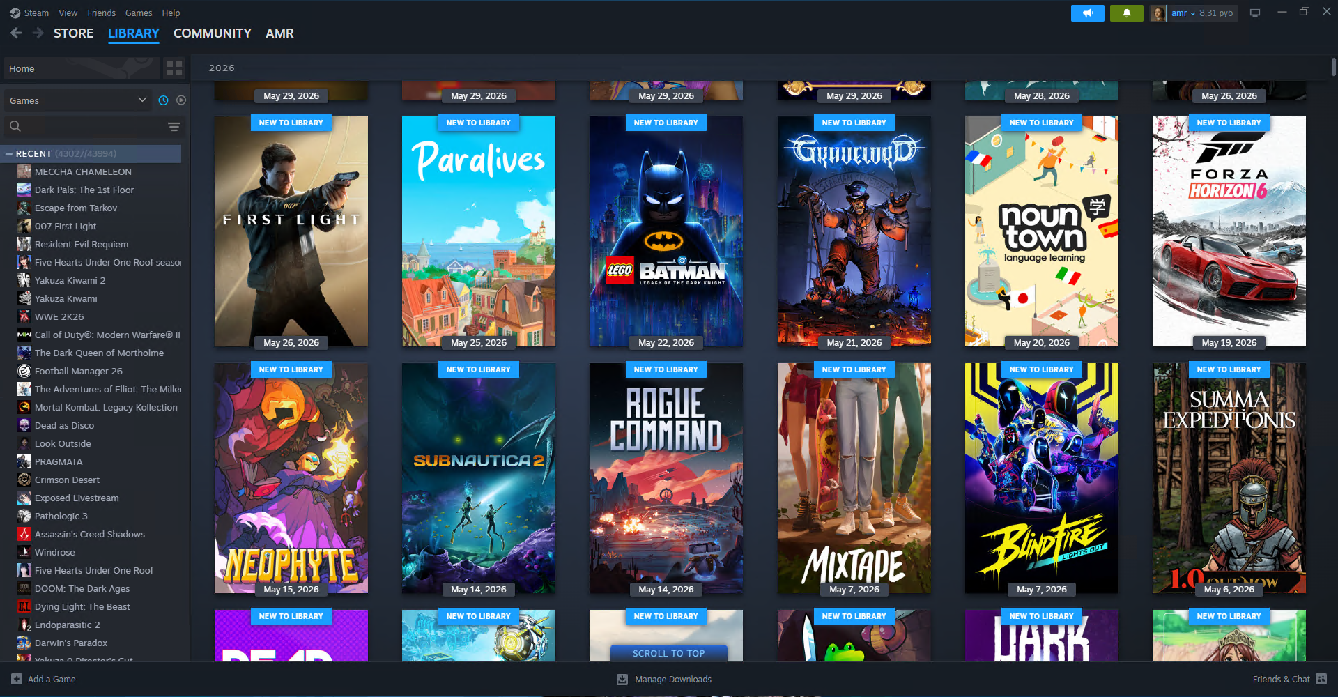 Print real da biblioteca da Steam mostrando milhares de jogos originais na conta